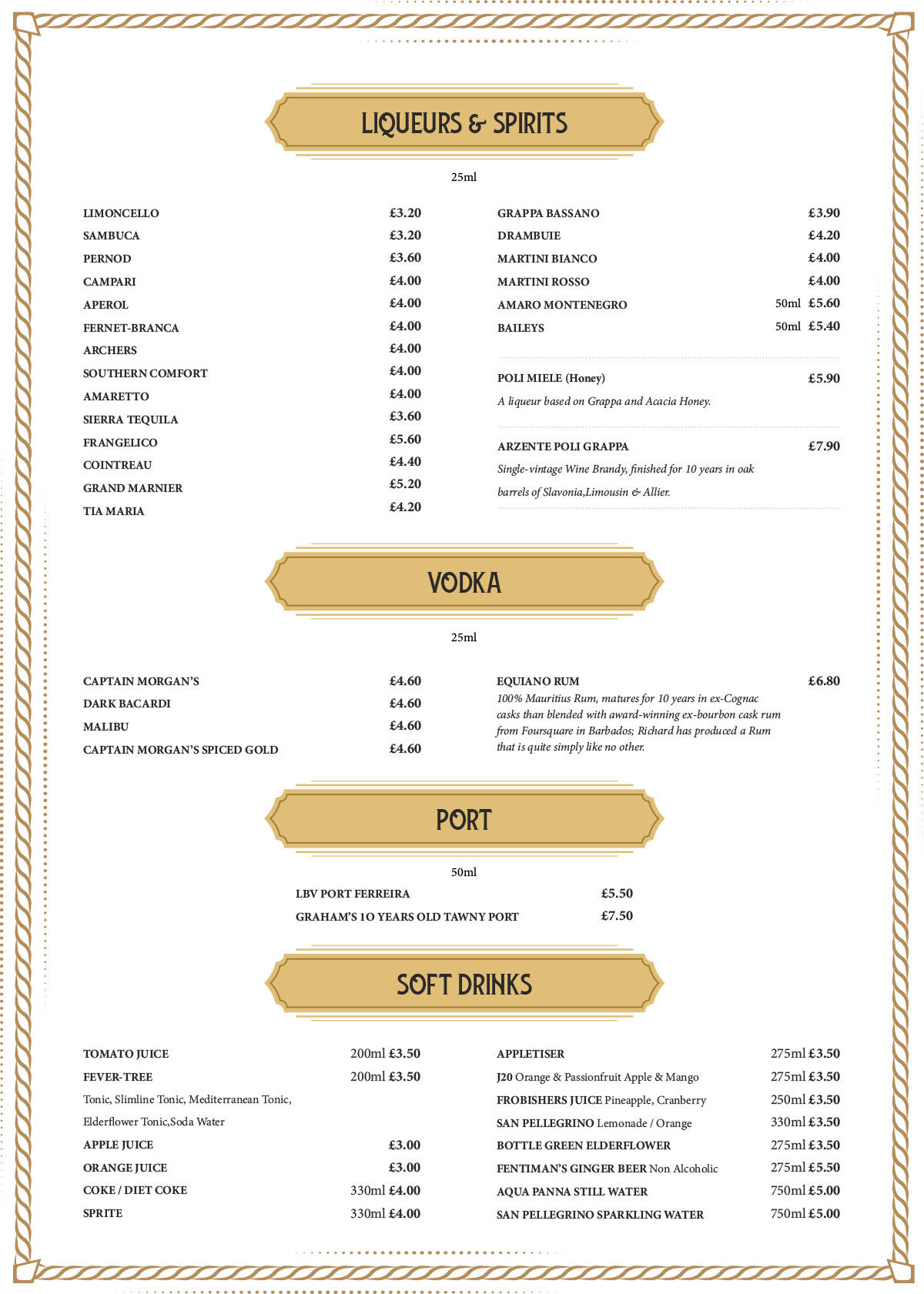 Benvenuti Droitwich Food & Drink Menu